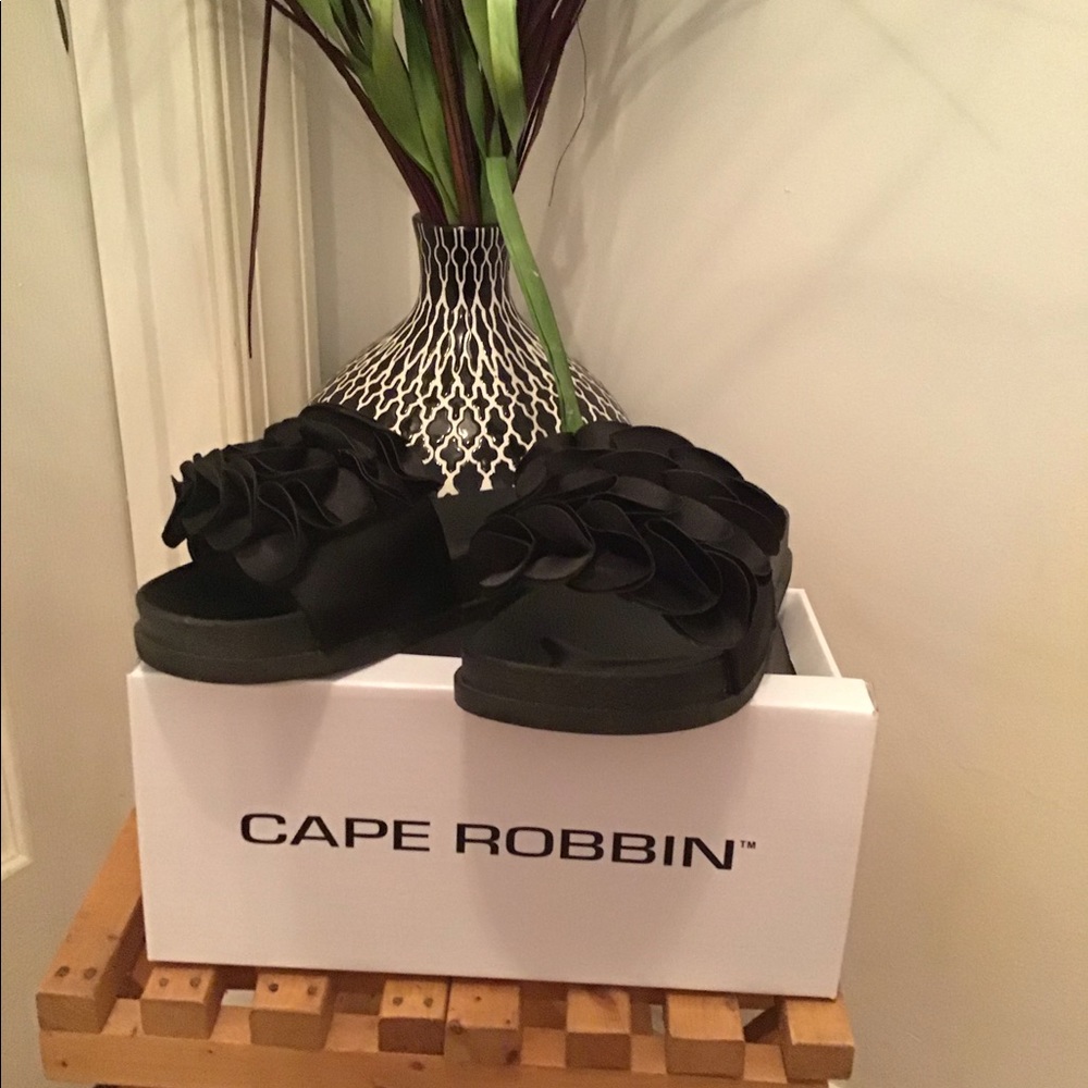 Black Satin Ruffle Sandals